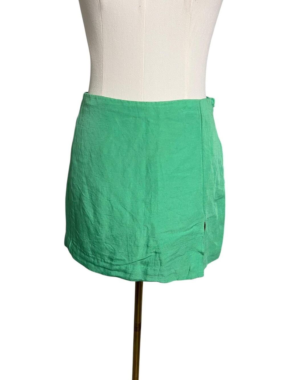 H&M Pencil Skirt 4 Green Linen Blend Mini High Waist Office Siren Bodycon Preppy